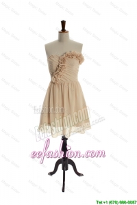 Discount Hand Made Flowers Short Champagne Prom Dress for Homecoming