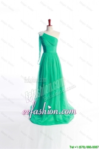 Appliques Green Long Prom Dress with Sweep Train for 2016 In Stock