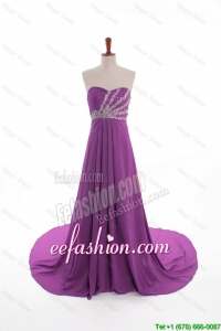 Beaded Court Train Prom Dresses in Eggplant Purple In Stock