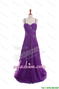 Cheap Appliques and Beading Eggplant Purple Prom Dresses with Sweep Train