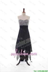 Custom Made Empire Strapless Beaded High Low Prom Dresses in Black 2016