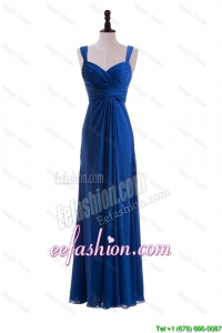 Custom Made Empire Straps Prom Dresses with Ruching in Blue