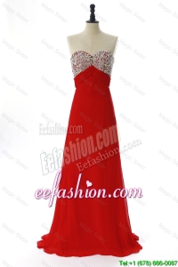 Exquisite 2016 Winter Beading Red Prom Dresses with Sweep Train