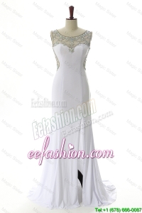 Formal 2016 Empire White Prom Dresses with Beading and High Slit
