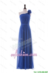 In Stock Hand Made Flower One Shoulder Long Prom Dresses in Blue