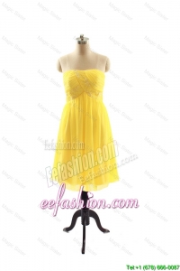 New Style Yellow Short Prom Dresses with Ruching for 2016