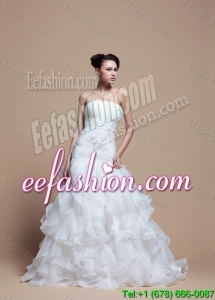 Elegant A Line Strapless Wedding Dresses with Ruffles