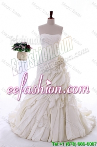 Exquisite Hand Made Flowers and Ruffles Wedding Dresses with Brush Train 2015