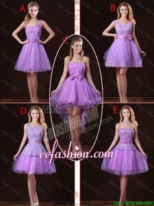 2016 Popular Laced Lilac Bridesmaid Dresses with A Line