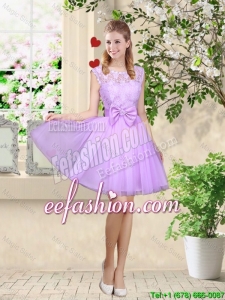Decent Bateau A Line Bridesmaid Dresses with Lace and Bowknot