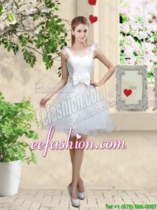Elegant Straps Bridesmaid Dresses with Bowknot and Hand Made FlowersElegant Straps Bridesmaid Dresses with Bowknot and H