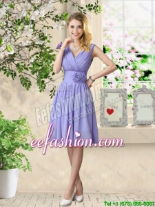 Luxurious Hand Made Flowers Prom Dresses with V Neck