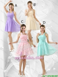 Luxurious Short Halter Top Bridesmaid Dresses with Ruching