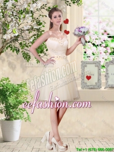 Popular A Line Champagne Prom Dresses with Appliques and Belt