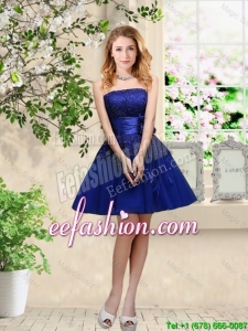 Popular Hand Made Flowers Royal Blue Bridesmaid Dresses with Appliques