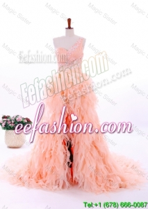 Romantic A Line One Shoulder Ruffles Wedding Gowns in Watermelon Red