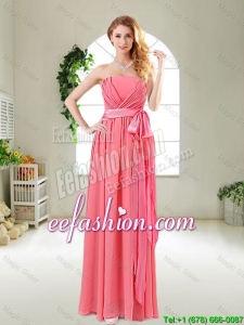 Beautiful Strapless Watermelon Red Bridesmaid Dresses with Sash