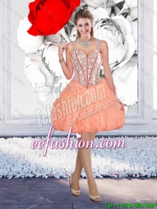 Beautiful Straps Beaded Prom Dresses with Mini Length in Orange