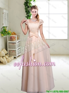 Cheap Laced Square Bridesmaid Dresses with Bowknot