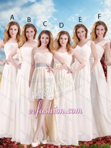 Elegant Empire Champagne Bridesmaid Dresses with Hand Made Flowers