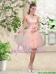 Elegant Sweetheart Baby Pink Prom Dresses with Appliques and Belt