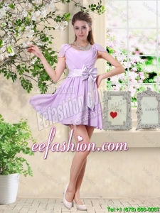 New Style Decent Scoop Bowknot Dama Dresses with Cap Sleeves