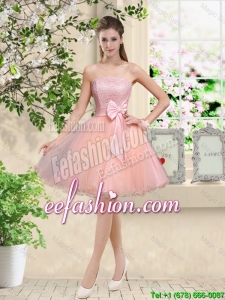 New Style Strapless Mini Length Dama Dresses With Appliques and Bowknot