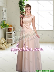 Perfect Bowknot Scoop Dama Dresses in Champagne