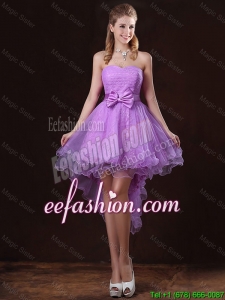 Pretty Strapless Bowknot Prom Dresses with High Low