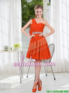 Rust Red One Shoulder Prom Dresses with Beading and Belt