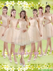 Sturning Knee Length Champagne Bridesmaid Dresses with Appliques and Belt