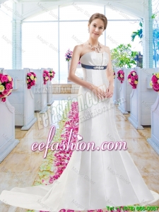 Discount Column Wedding Dresses with Belt and Appliques