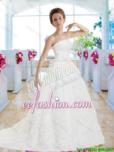 Elegant A Line Strapless Wedding Gowns with Appliques