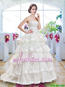Fashionable Ruffled Layers Wedding Dresses with Brush Train