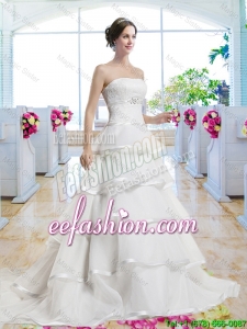 Fashionable Ruffled Layers Wedding Dresses with Brush Train