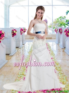 Inexpensive Strapless Belt and Ruched Wedding Dresses with Column