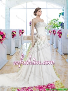 Pretty Strapless Beaded Wedding Gowns with Hand Made Flowers