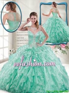 Summer Pretty Mint Quinceanera Gowns with Beading and Ruffles