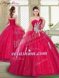 Beautiful One Shoulder Quinceanera Gowns with Beading