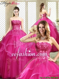 Classical Strapless Fuchsia Quinceanera Dresses with Appliques