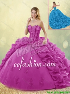 Best Selling Brush Train Beading Detachable Quinceanera Dresses in Fuchsia for 2016