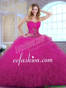 Classical Ball Gown Sweetheart Puffy 2016 Quinceanera Dresses in Fuchsia