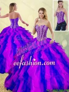 Classical Beading and Ruffles Multi Color Detachable Sweet 16 Dresses for 2016