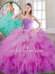 Fashionable Beading and Ruffles Quinceanera Dresses in Fuchsia