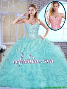 Latest Beading and Ruffles 2016 Puffy Quinceanera Dresses in Aqua Blue