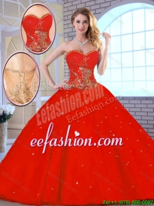 New Arrivals Red Sweetheart Puffy Quinceanera Gowns with Beading for 2016