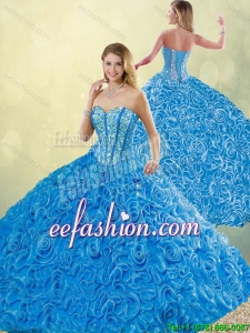 New Style Blue popular Quinceanera Dresses with Brush Train for 2016