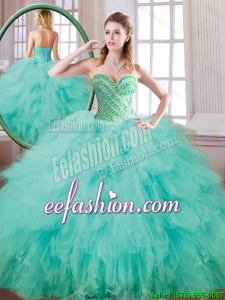 New Style Sweetheart Beading and Ruffles 2016 Puffy Quinceanera Gowns