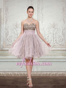 2015 Leopard and Organza Light Pink Sleeveless Sweetheart Prom Dress