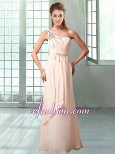 Chiffon Champagne Stylish One Shoulder Empire Prom Gowns With Beading